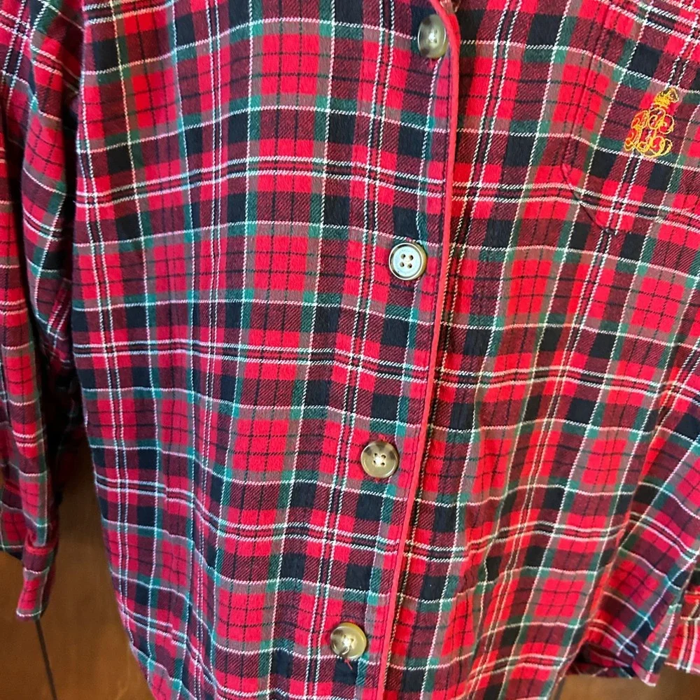 Lauren Ralph Lauren‎ Womens Medium Plaid Pajama Top Button Front Long Sleeve - Picture 5 of 8